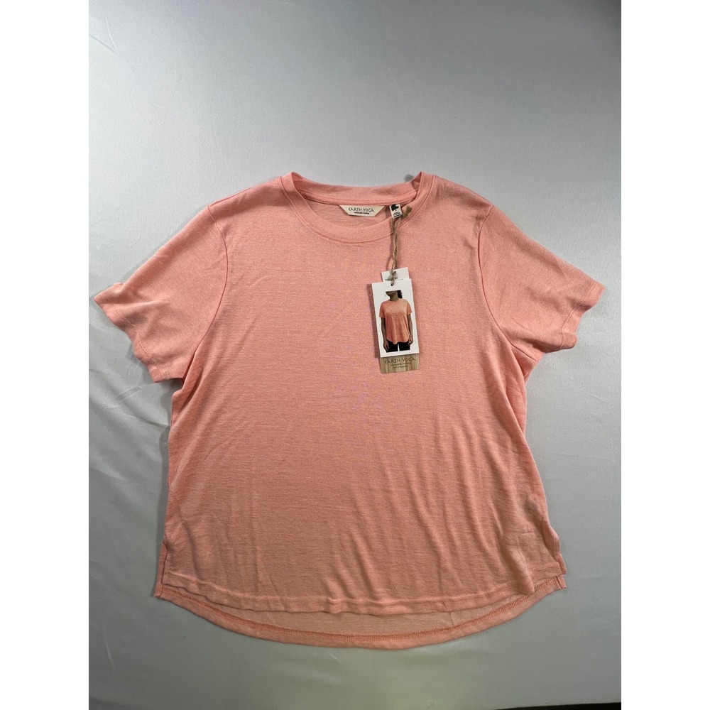 Earth Yoga Sustainable Tee Shirt Peach Bud Pink Viscose Recycled Poly 307953 L